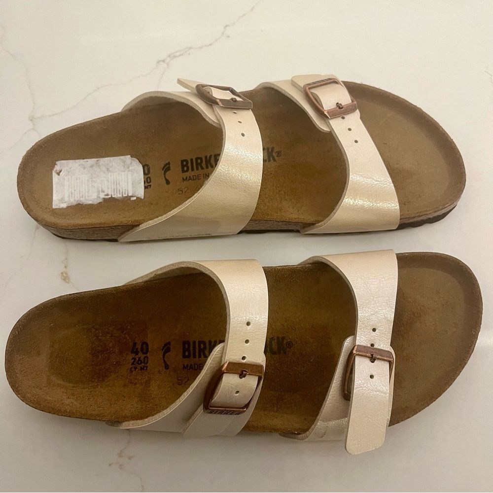 NWT✨Birkenstock Arizona Cream Neutral Rose Gold Buckle Sandals 40 - Picture 5 of 9